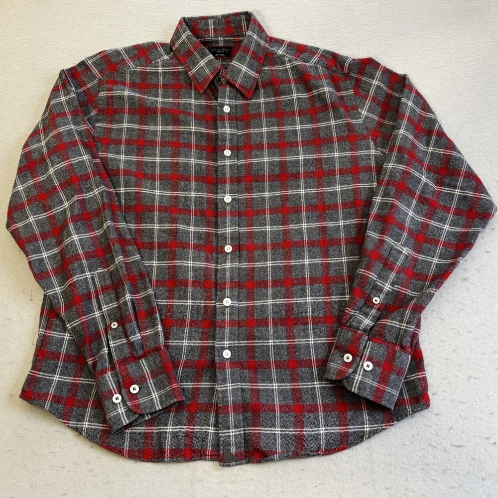 UNTUCKit Jaxon Flannel Shirt Mens Medium Grey Red Excellent Plaid 40338 Regular